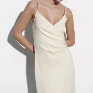 ZARA LONG DRAPED MIDI DRESS WITH RHINESTONE STRAPS